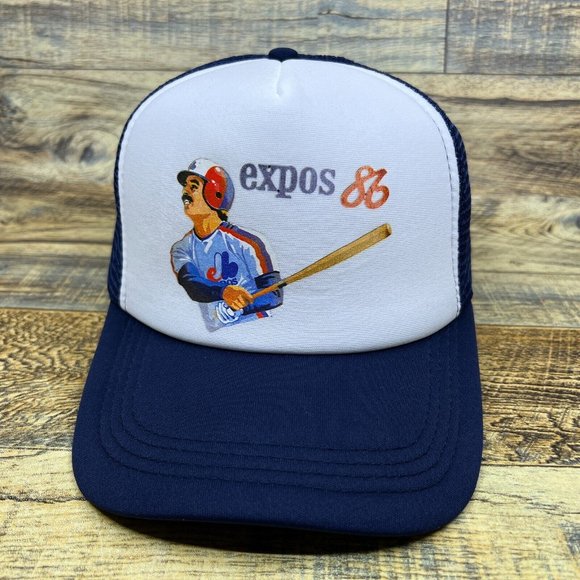 Montreal Expos Mens Trucker Hat Navy Snapback 1986 Logo Canadian Baseball Cap - Picture 2 of 7